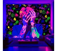 PSYHILAR Lil Peep Tapestry Blacklight, Rapper Black Light Poster for Bedroom, Hip Hop Star Music UV Flag (60 x 50 Inches)