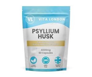 Psyllium Husk 4000mg Fibre Supplement - 60 High Strength Vegan Capsules (Easy Swallow) with Acidophilus Probiotics - Vita London Digestive Health Formula for Men & Women - Made in UK