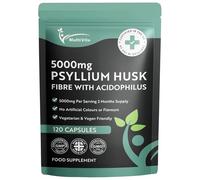 Psyllium Husk Capsules 5000mg with 500 Million CFU Lactobacillus Acidophilus | 120 Vegan Capsules | Natural Soluble Fibre from Plantago Ovata Seeds | Food Supplement | Made in UK