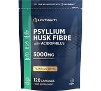 Psyllium Husk Capsules 5000mg with Acidophilus | Natural Soluble Fibre Supplement with Biotic | Plantago Ovata Seed Husk Extract | 120 Vegan Capsules | by Horbaach