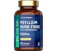 Psyllium Husk Capsules 5000mg with Acidophilus | Natural Soluble Fibre Supplement with ProBio | Plantago Ovata Seed Husk Extract | 90 Vegan Capsules | by Horbaach