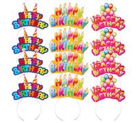 Psyqtsuary 12 PCS Happy Birthday Headbands, Candy Color Happy Birthday Headbands with Teeth, 3 Patterns, Celebrate Birth Party Decoration