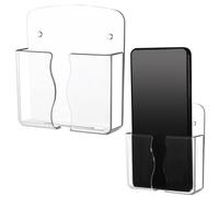 Psyqtsuary 2Pcs Wall Mounted Phone Holder, Phone Holder, Clear Phone Stand Self Adhesive with Charging Hole, Phone Holder for Shower/Charging for Home Office Remote Control Stand(White)