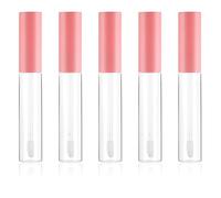 Psyqtsuary 5 Pcs Empty Lip Gloss Containers Tube with Wand, 10 ml Clear Lip Gloss Tubes with Wand Refillable Lip-Gloss Containers with Rubber Stoppers for DIY Makeup Lipgloss Making Kit (Pink)