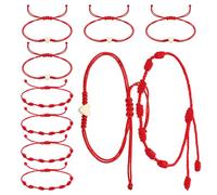 Psyqtsuary 8 Pcs Red String Bracelet Set, 7 Knot Good Luck Bracelets & Matching Heart Friendship Bracelets, Red Bracelet for Women Knots String for Protection Adjustable Lucky Charm-Bracelet