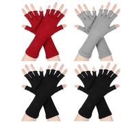 Psyqtsuary Fingerless Gloves 4 Pairs Fingerless Gloves Unisex Cotton Knitted Gloves Fingerless Warm Winter Fingerless Gloves Men Women for Typing Work Driving, Black, black, burgundy, grey, One Size