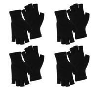 Psyqtsuary Fingerless Gloves for Women, 4 Pairs Black Cotton Knitted Half Finger Winter Warm Stretchy Mittens for Men, Typing, Working, Biking, Running, Driving