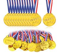 Psyqtsuary Plastic Medals, 30 Pcs Gold Winner Award Medals with Neck Ribbons Contest Winner Prizes for Sports, Games Competition, Talent Show, Spelling Bee, Gymnastic, Birthday Party Favors or Decor