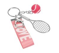 Psyqtsuary Tennis Keychain, Pink Mini Tennis Racket with Ball Keychains Key Ring Mini Cute Racket Ball Keychains Perfect Gifts Metal Baseball Key chain for Women Men Girl Boy Gift