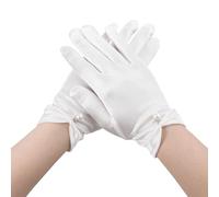Psyqtsuary Women's White Pearl Accent Satin Dress Gloves, Size M, Adult, Elegant, Pull On, Cloth, 20*8cm, 7.87*3.15inch, Hand Wash Only, 2 Count