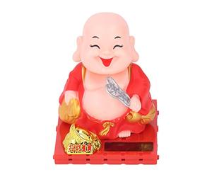 Psytfei Monk Decoration Solar Power Auto Shaking Hand Buddha Statue Figurine Small Buddhist Monk Ornaments for Home Car Dashboard(Large-Red)