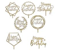 PT Haahoos 7 Pack Happy Birthday Cake Toppers, Acrylic Gold Cupcake Topper for Various Party Decoration for Girls Kids Boys Baby Birthday Mother Cake Supplies