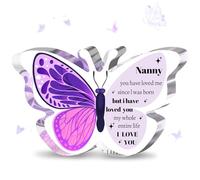 PT Haahoos Nanny Gifts From Grandchildren, Acrylic Butterfly Engraved Plaque with Touching Words, Thoughtful Keepsake Ornament Gift for Mothers Day Birthday Thanksgiving Christmas