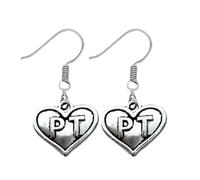 PT Heart Earrings - Physical Therapist Appreciation Dangle Earrings - Silver Tone Lightweight Gift for Women in Physical Therapy Profession