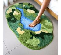 PTAEXCEL Cute Bath Mat, Moss Rug Soft Green Bathroom Rug, Non Slip Bath Mat Super Absorbent, Floral Nature Bathtub Mat Washable for Shower Bathroom Floor (Moss Green, 32" x 20")