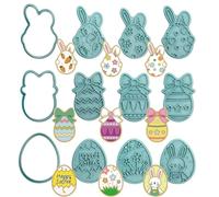 PTaizjjz 12 Pcs Easter Cookie Cutter Set,3D Plastic Easter Egg Stampers Set,Biscuit Cutters for Easter Party Supplies Decorations