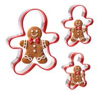 PTaizjjz 3pcs Gingerbread Man Cookie Cutters Set,Stainless Steel Christmas Cookie Cutter Tools with Red Environmental PVC - 14cm,12cm,9cm