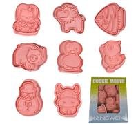 PTaizjjz 8 Pcs Animals Cookie Cutters,Chicken, Pig, Snowman, Cow, Lionfish, Kitten, Duck 3D Cartoon Shaped Animals Biscuit Mould Set for Kids Children Baking