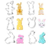 PTaizjjz Easter Cookie Cutter Set - 6 Piece Stainless Steel Easter Bunny Cookie Cutters Rabbit Cookie Stamp Biscuit Molds for Easter Baking DIY, E6
