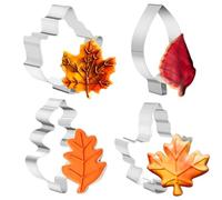 PTaizjjz Fall Cookie Cutter Set, 4 Piece - Maple Leaf, Oak Leaf, Cookie Cutters Shapes for Fall, Autumn, Thanksgiving, Christmas Party Decorations
