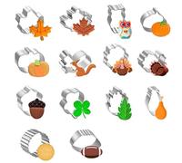 PTaizjjz Fall Thanksgiving Cookie Cutters Set,14PCS Mini Fall Cookie Cutters Stainless Steel - Pumpkin, Maple Leaf, Squirrel, Owl,Turkey And More