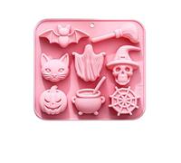 PTaizjjz Halloween Silicone Mould, 8-Cavity Halloween Bat Broom Black Cat Ghost Skull Pumpkin Spider Web Alchemy Furnace DIY Baking Mould for Halloween Chocolate Biscuit Fondant Ice Tray Decorations