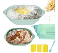 PTaizjjz Upgraded Silicone Banneton Bread Proofing Basket,Including steel ring, 10 Inch Oval Foldable Sourdough Baking Basket, Bread Making Tools & Starter Kit