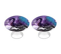 Pt'amour Decorative Cabinet Knobs Round Drawer Handles Crystal Door Knobs Dresser Pulls 2Pcs with 3D Visual Pattern Flying Dragon Purple