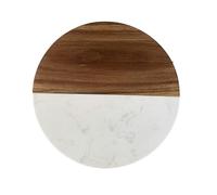 PTATT 9.8 Inch Marble Cheese Board and Acacia Wood Serving Board, Stone Cutting Board, Handmade Round Marble Cutting Board for Cheese, Sausages, Meat, Fruit