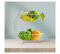 PTATT - Decorative 2 Tier Fruit Basket Stand Metal Wire Fruit Table Stand Countertop Holder for Vegetables Bread Modern Fruit Bowls for Kitchen Use