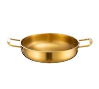 PtaTt - Double Ear Gold Stainless Steel Paella Pan, Round Flat Bottom Pan, Sukiyaki Everyday Serving Pan for Home Kitchen Supplies, Gold, 28cm