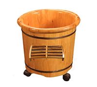 PTATT Roller Footbath Barrel,Solid Wood Foot Spa Bathtub with Lid, Household Thicken Foot Soak Bathtub Handmade,Pedicure Bathtub Deep Footbath Barrel Set A