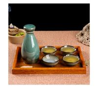 PtaTt - Set of 6 Japanese Ceramic Sake Mugs, Sake Bottle, Craft Cup, Sake Pot and Sake Cup with Wooden Tray, Japanese Style, Traditional Retro Porcelain