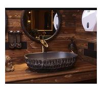 PTBMSE Bathroom Sink Stone Pattern Retro Art Vessel ?Sink Bathroom Vanity,Oval Ceramic Bathroom Sink Chinese Style Antique Creative Vessel Sink