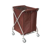 PTBMSE Trolleys,Cart Trolley Space Saving Linen Cart, Foldable Laundry Sorter Hamper Trolley With Removable Washable Bag, Stainless Steel Frames,Blue,Brown