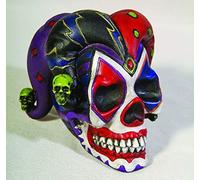 PTC 4 Inch Resin Jester Clown Color Skull with Hat Desktop Figurine