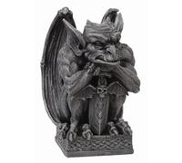 PTC Gargoyle with Shield Statue, Cold Cast Resin Figurine, 6.5" H x 4.5" L x 4.5" W, Gray