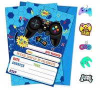 PTECDROTS 20Pcs Video Game Invitations Sets with Envelopes & Stikers Blue Game On Party Invitations for Boys Birthday Gamer Party Supplies, 17x12cm