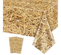 PTECDROTS 2Pcs Straw Tablecloth Straw Table Cover Waterproof Farm Table Cloth Hay Stacks for Farm Party Decorations Cowboy Western Theme Party Supplies, 51 x 86 inch