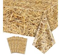 PTECDROTS 4 Pcs Straw Tablecloth Rectangular Straw Table Cover Waterproof Farm Table Cloth Hay Stacks for Farm Party Decorations Cowboy Western Theme Party Supplies, 130x220cm