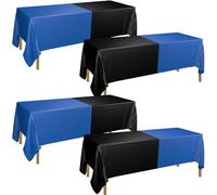 PTECDROTS 4Pcs Blue and Black Tablecloths, Rectangle Table Covers for Fiesta Graduation Wedding Blue and Black Birthday Decorations, 130 x 220cm