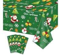 PTECDROTS 4Pcs Christmas Tablecloths Rectangular Christmas Table Decorations Green Xmas Theme Table Cover for Winter Holiday New Year Christmas Party Supplies, 130 x 220cm
