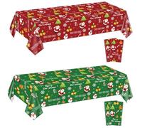 PTECDROTS 4Pcs Christmas Tablecloths Rectangular Christmas Table Decorations Red Green Xmas Theme Table Cover for Winter Holiday New Year Christmas Party Supplies, 130 x 220cm