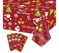 PTECDROTS 4Pcs Christmas Tablecloths Rectangular Christmas Table Decorations Red Xmas Theme Table Cover for Winter Holiday New Year Christmas Party Supplies, 130 x 220cm