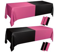 PTECDROTS 4Pcs Hot Pink and Black Tablecloths Rectangle Table Covers for Graduation Wedding Black and Pink Birthday Decorations, 130 x 220cm