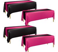 PTECDROTS 4Pcs Hot Pink and Black Tablecloths Table Runner Waterproof Disposable Rectangle Table Covers for Graduation Wedding Black and Pink Birthday Decorations, 130 x 220cm