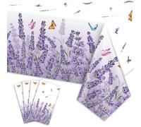 PTECDROTS 4Pcs Lavender Tablecloths Rectangle Purple Flower Table Cloths Butterfly Table Cover for Spring Tea Lilac Butterfly Lavender Party Decorations, 130 x 220cm