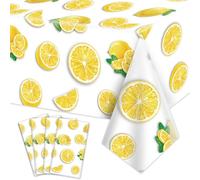 PTECDROTS 4Pcs Lemon Party Tablecloths, Yellow Tablecloth Plastic, Rectangular Lemonade Stand Supplies for Kids Birthday Baby Shower Summer Fruit Party, 130 x 220cm