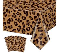 PTECDROTS 4Pcs leopard Tablecloths, Cheetah Table Cloths Safari Animal Print Table Covers for Birthday, Safari Baby Shower Jungle Animal Themed Gathering Decorations, 130 x 220 cm