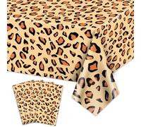 PTECDROTS 4Pcs Leopard Tablecloths, Rectangular Safari Animal Cheetah Print Table Cloths, Cheetah Party Decorations Striped Tablecloth for Zoo Jungle Safari Leopard Party Decorations,130x220cm
